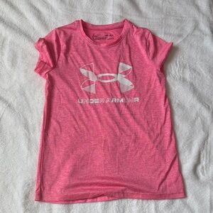 Under Armour Girls Hot Pink Heather Logo Short Sleeve Tee